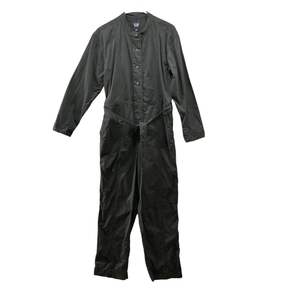 GAP Long Sleeve Utility Jumpsuit Womens Size 10 Black Canvas Relaxed Belted